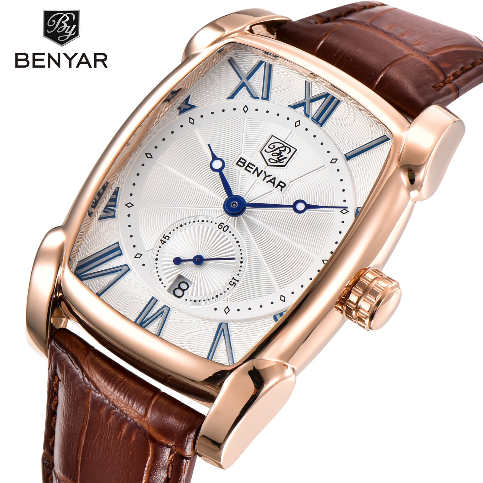 BENYAR BR 001, Square Men's  Watch Quartz Leather Wrist Watch