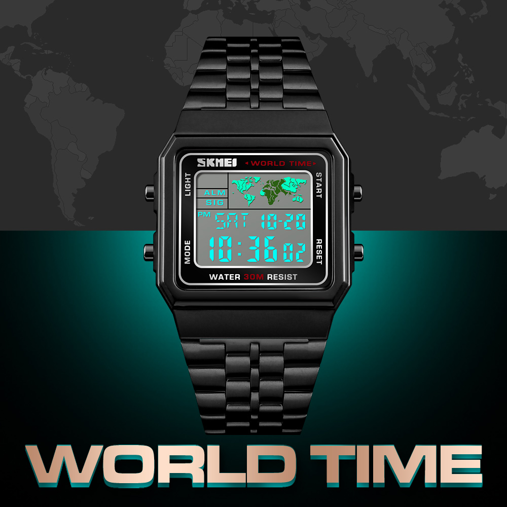SKMEI SK 1338 World Time Sport  Wristwatch Stainless Steel 55QAR/pc-SK 019