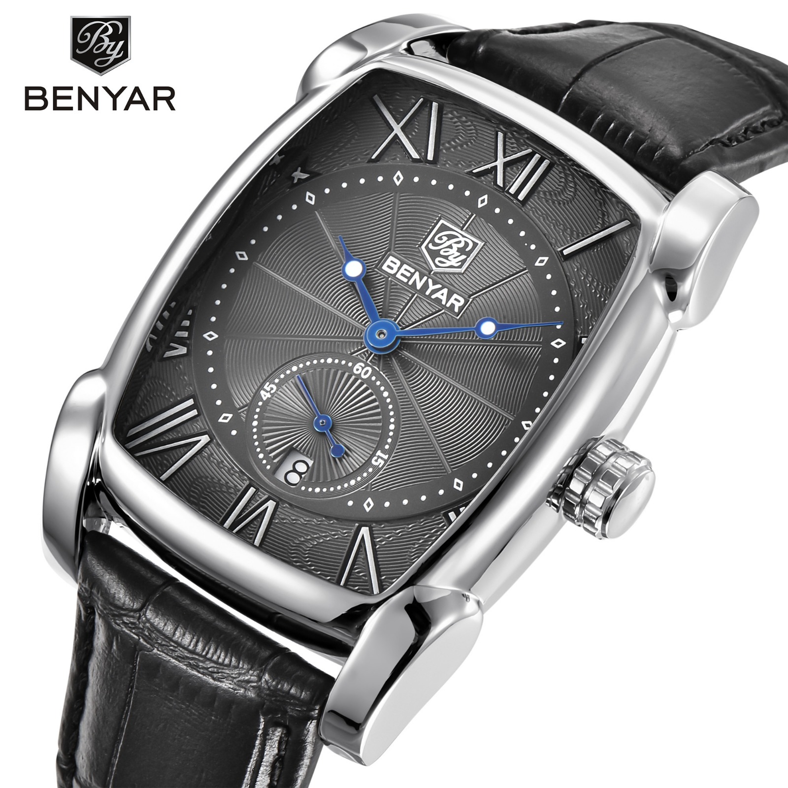 BENYAR BR 002, Square Men's  Watch Quartz Leather Wrist Watch