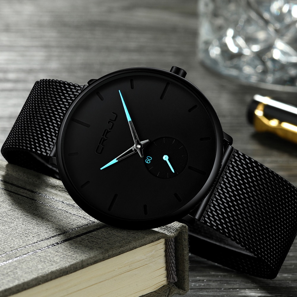 CRRJU 2150 Men's Watch Luxury Black Quartz Watch