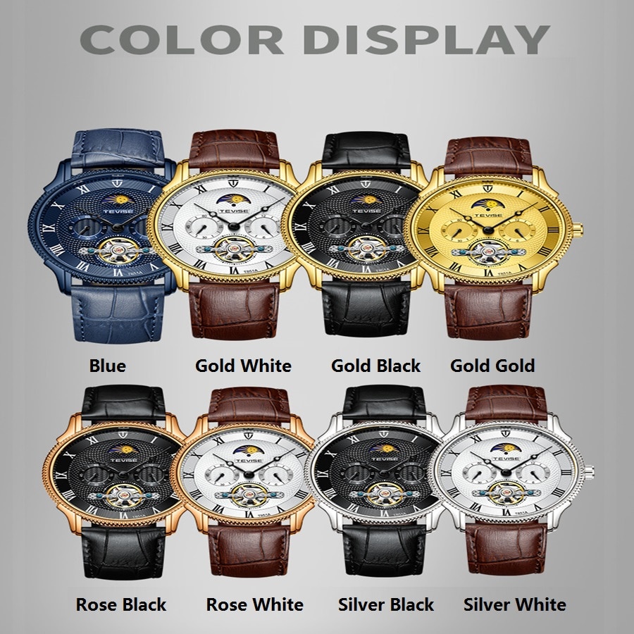 Tevise 851A Waterproof Mechanical Watch Leather Strap Automatic Watches Men Luxury Brand Sport Tourbillon Mens Wrist Watches 2019