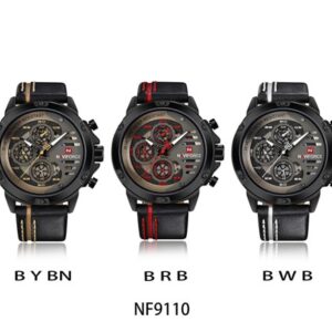 NAVIFORCE NF 9110 Men's Watch Genuine Leather Multi Functional - Black Red