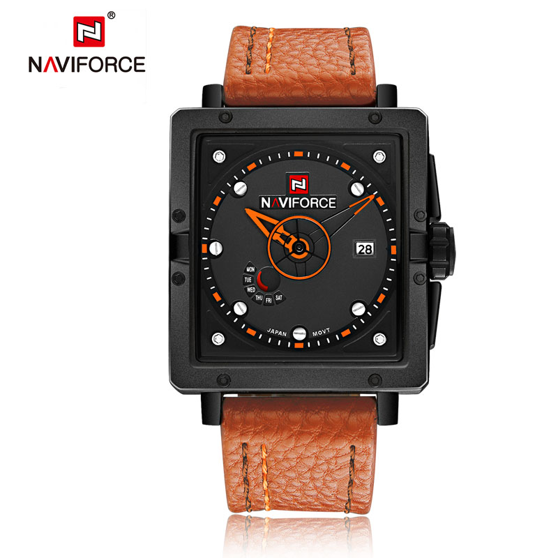 NAVIFORCE NF 9065 Men's Watch Waterproof Analog Rectangle dial Leather Strap Wristwatch