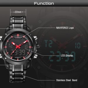 NAVIFORCE NF 9050 Men's Watch Analog-Digital Chronograph Stainless Steel Waterproof Wrist Watch