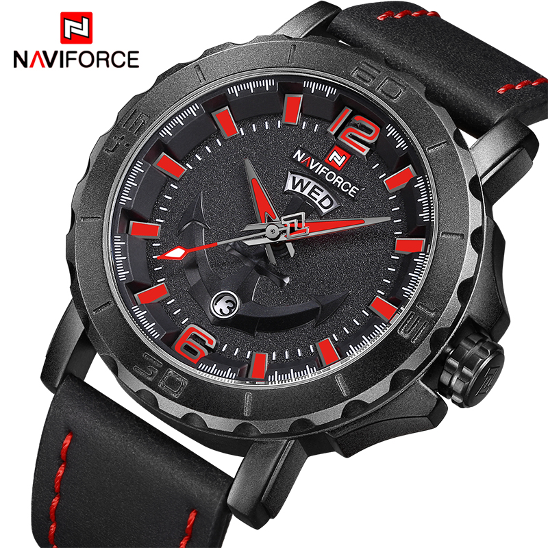 NAVIFORCE NF 9122 Men's Watch Day and Date Display Formal Analog Watch Leather Strap Waterproof