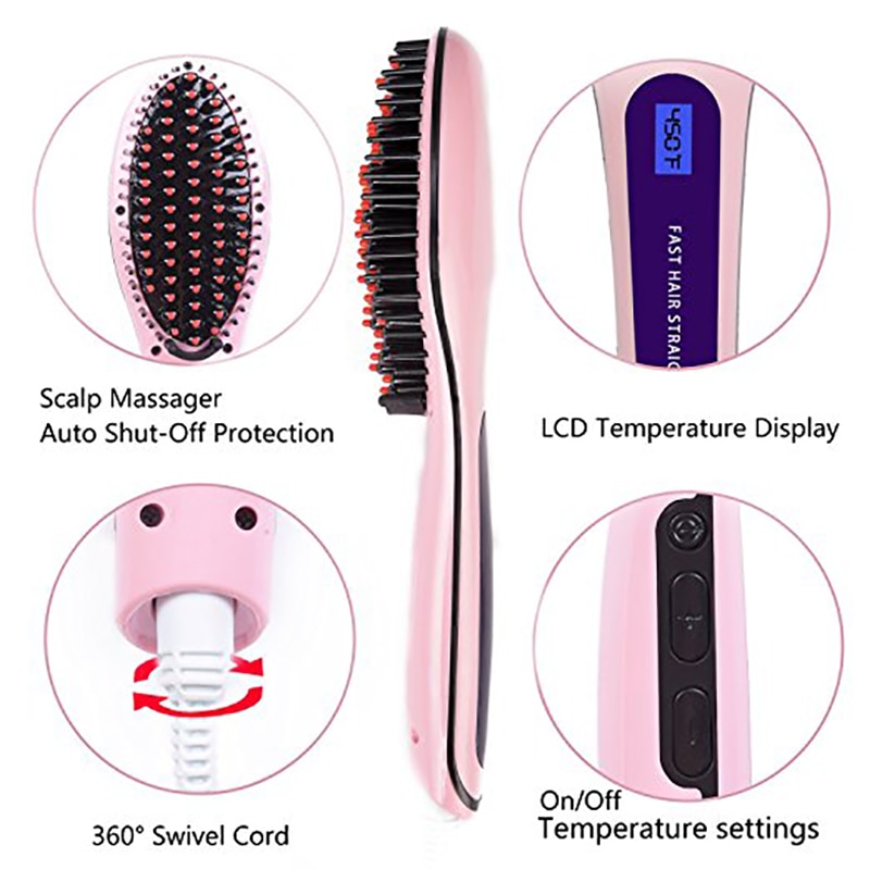 Hair Smoothening Ceramic Heating Brush with Temperature Display Anti- Scald Effective Hair Comb HQ-906