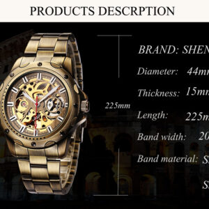 SH 005 SHENHUA Bronze Skeleton Mechanical Stainless Men's Watch