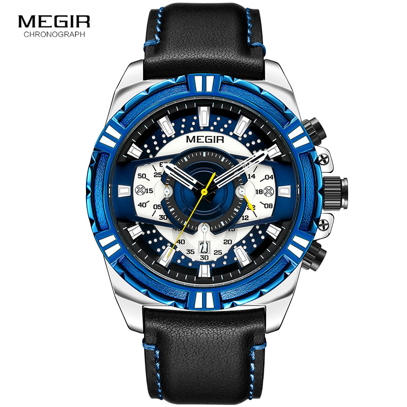 MEGIR 2118 Men's Leather Strap Watches Luminous