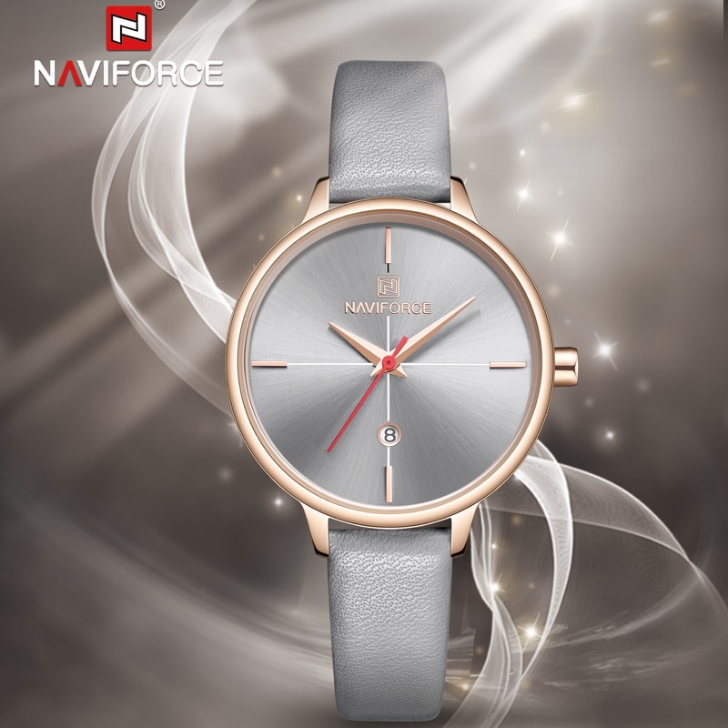 NAVIFORCE NF 5006 Women's Wrist Watch Waterproof Leather strap Quartz with Date-Blue