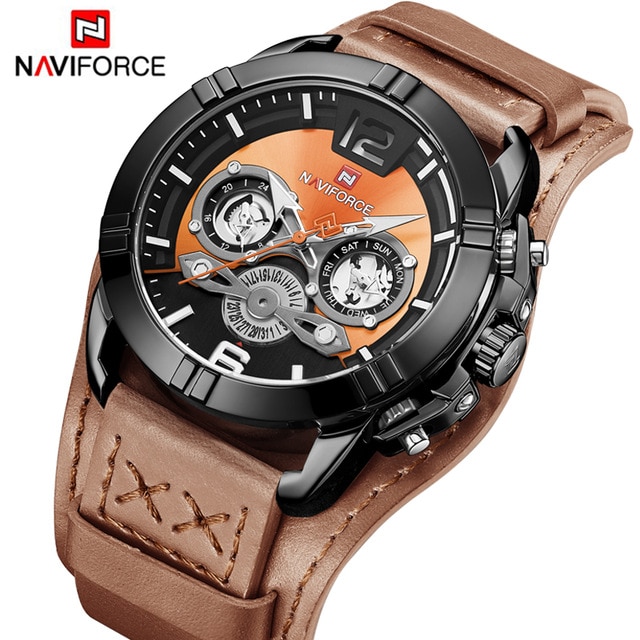 NAVIFORCE NF 9162 Men's  Quartz Leather Waterproof Wristwatches Luminous Fashion Sports Clock