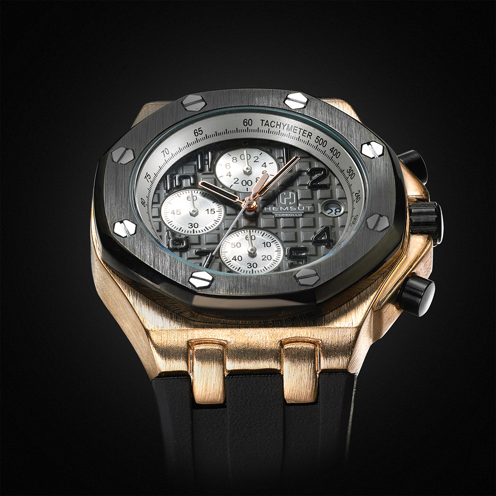HM 001 Hemsut TORBOLLO Water Proof Men's Watch Quartz Watch Gold Case Rubber Band  Quartz Wrist Watch