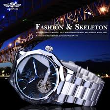 WN 003 Winner Blue Ocean Geometry Design Stainless Steel Luxury Small Dial Skeleton Mens Watches Top Brand Luxury Automatic Wrist Watch