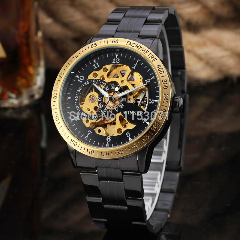 WN 004 Winner skeleton Winner Automatic for men watch factory stainless steel bracelet free shipping box