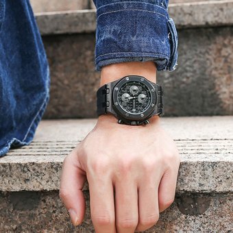 OCHSTIN BLACK Analog Quartz Watch Men Male Casual Fashion Sport Wristwatch Genuine Leather Strap Band Business Wrist Men Watch 6100