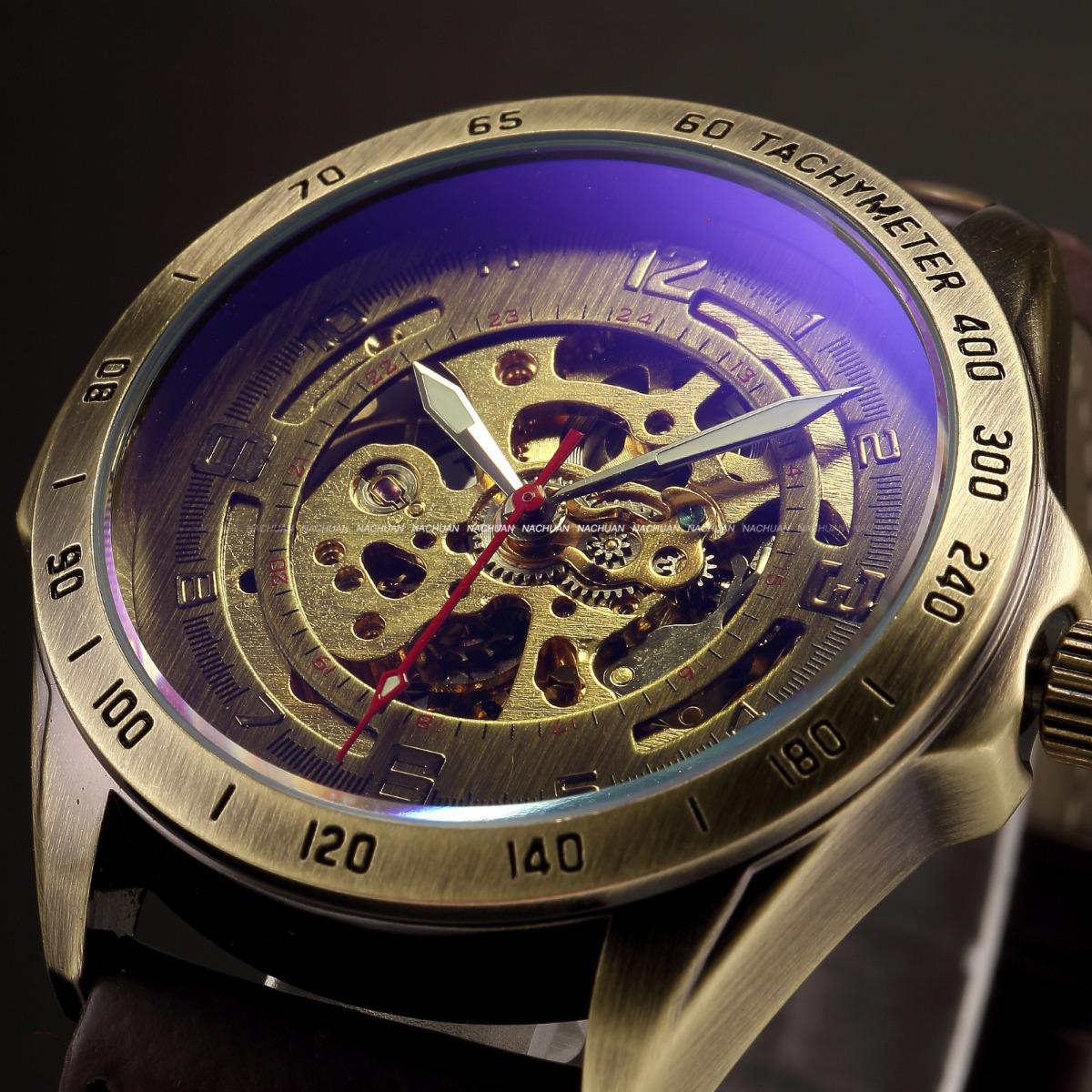 SH 002 SHENHUA Clock Men Retro Bronze Case Wristwatch Male Automatic Mechanical Skeleton Watch Vintage Wrist Watch