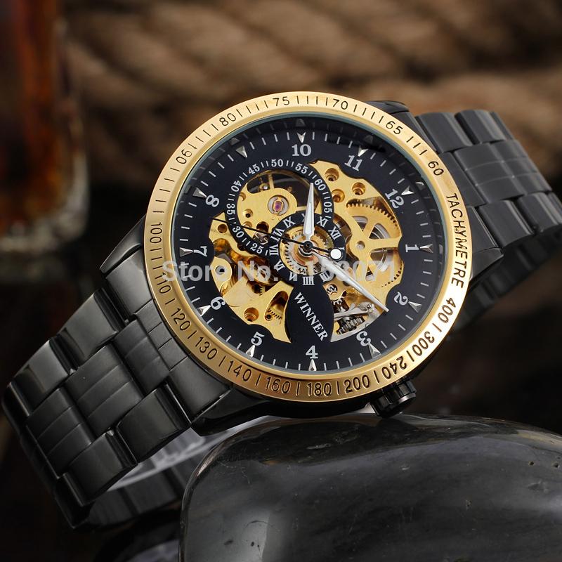 WN 004 Winner skeleton Winner Automatic for men watch factory stainless steel bracelet free shipping box