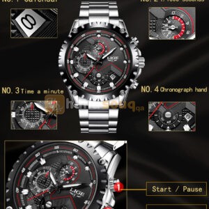 LIGE 9821 A LUXURY Business Casual Small Dial Calendar Steel Band Quartz Men Watch with Box- STEEL WITH BLACK DIAL