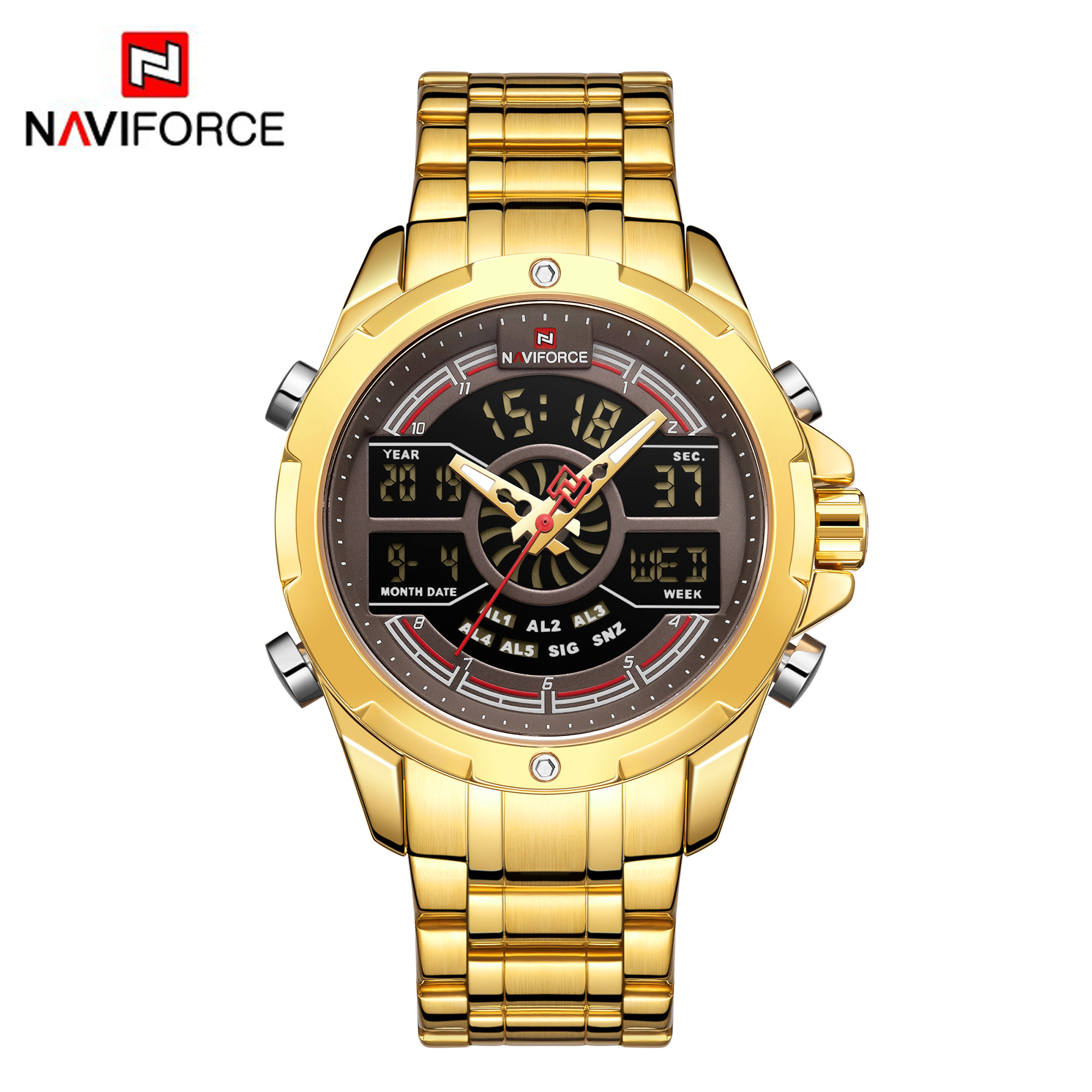 NAVIFORCE NF 9170 Stainless Steel Multifunctional Waterproof Wrist Watch for Men-Black Green