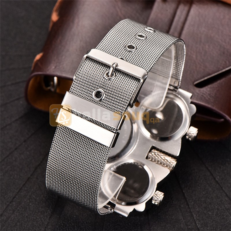 OM 007 Oulm Multiple Time Zone Watch Man Mesh Steel Strap Alloy Case Three Different Time Sport Watches Men Luxury Brand Wristwatch