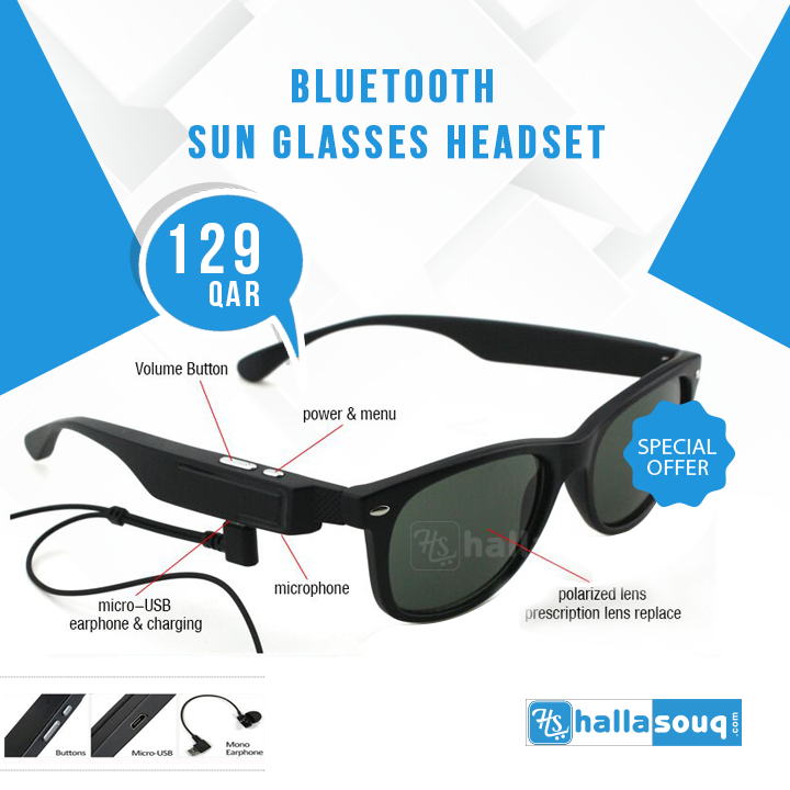 BLUETOOTH EARPHONE SUNGLASSES WITH POLARIZED LENS- RECHARGEABLE
