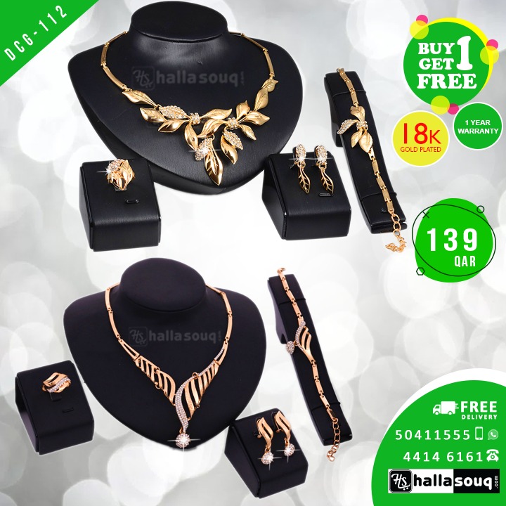 DCG 112 Fashion Necklace Earrings & Bracelet Set for women, buy 1 get 1 free @139 QAR
