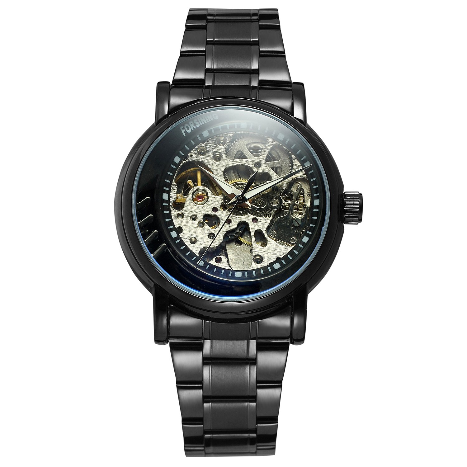 FRS 015 Forsining 3D Mechanical Skeleton Watch Clock New Series Hollow Full Black@109 QAR