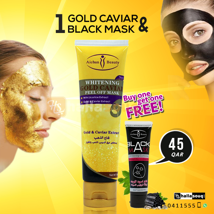 GOLD CAVIAR MASK & CHARCOAL PEEL OF MASK BUY 1 GET 1 @ 45QAR