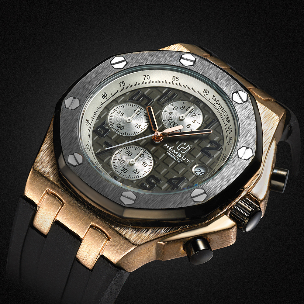 HM 001 Hemsut TORBOLLO Water Proof Men's Watch Quartz Watch Gold Case Rubber Band  Quartz Wrist Watch