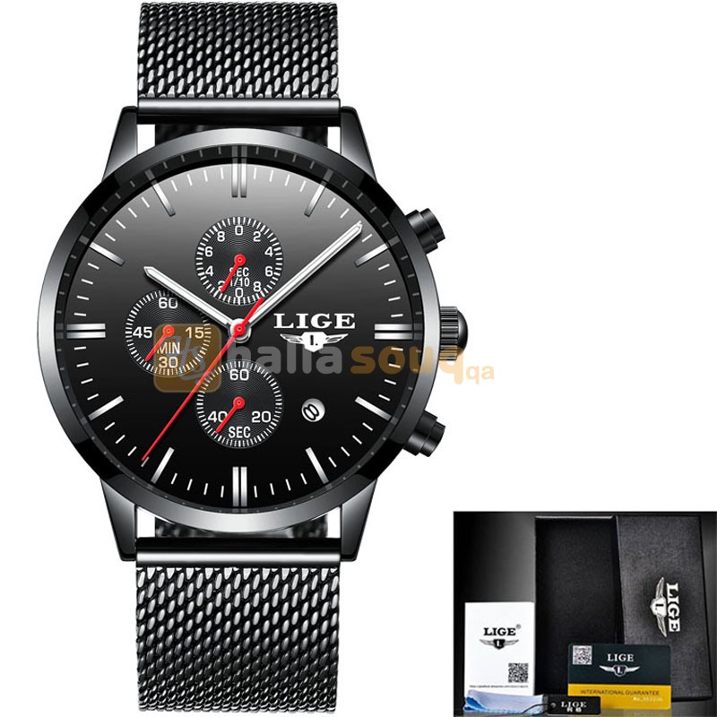 LIGE 9834 B Chronograph Men's Quartz-Watch Stainless Steel Multi-function Sports Wrist Watches