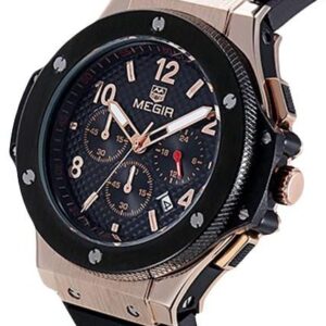 Megir Luxury Chronograph Men's Black Dial Rubber Band Watch - M3002G