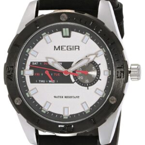 Megir Men's Silver Dial Leather Band Watch - M1063G-BK