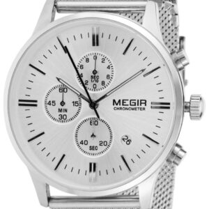Megir Men's Silver Dial Stainless Steel Mesh Band Chronograph Watch - SS2011-A