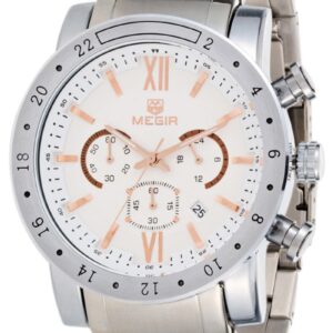 Megir Men's White Dial Stainless Steel Band Chronograph Watch - AC3008