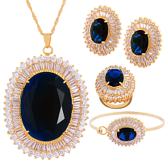 Milano 18K Gold Plated Big Ovel Shape Pandent Set with Crystals Blue And Full Cubic Zircons, 184350B