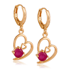 Milano 18K Gold Plated Heart Shape Earring with Singel Crystal Ruby Colour Stone, 182231