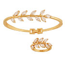 Milano 18K Gold Plated Leaf Design Bracelet & Rings with Marquise Stone, 185290A