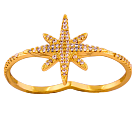 Milano 18K Gold Plated Two Finger Star Shape Ring with Cubic Zircons, 183268A