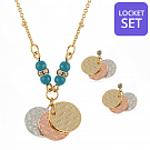Milano 18K Yellow, White and Rose Gold Plated Tri Round Shape Locket Set, 251261A