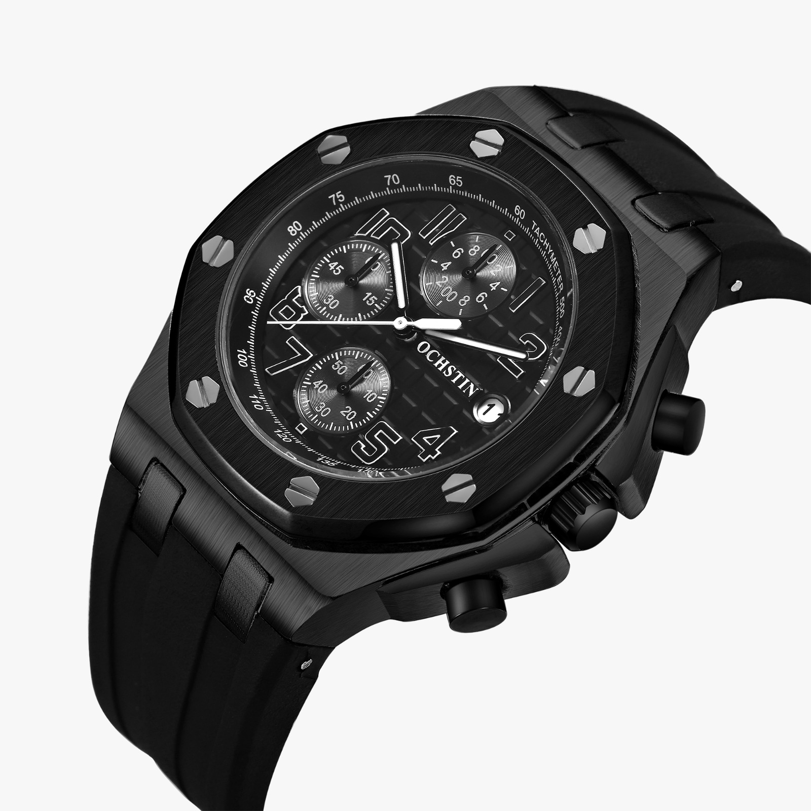 OCHSTIN BLACK Analog Quartz Watch Men Male Casual Fashion Sport Wristwatch Genuine Leather Strap Band Business Wrist Men Watch 6100