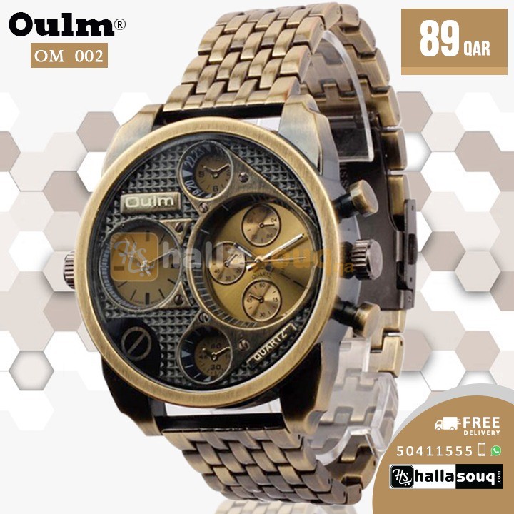 OM 002 Oulm Men's  Full Steel Quartz Watch Golden Big Size Antique