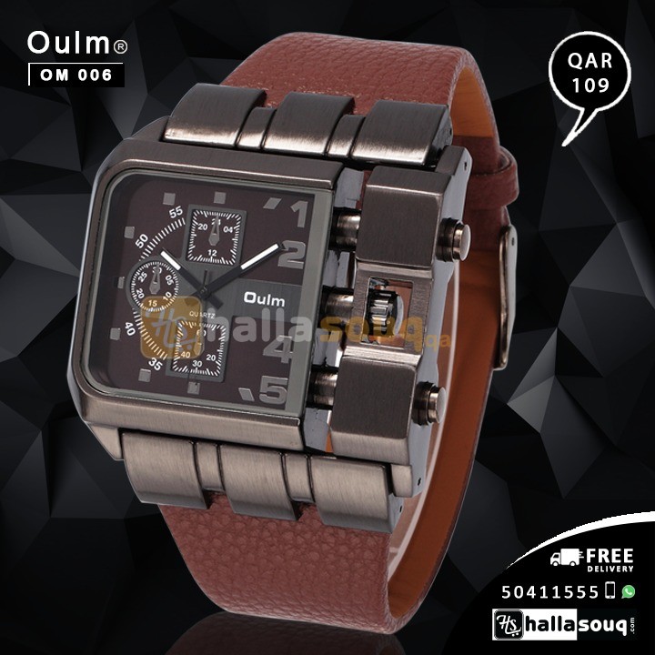 OM 006 OULM Brand Original Unique Design Square Men Wristwatch Casual Leather Strap Quartz Watch