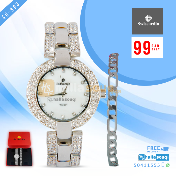 Swiscardin 22K SC 303 plated Fancy Watch & Bracelet for Women @99 QAR
