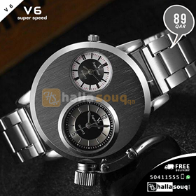 V6 Two Time Zone Silver Steel Men's Quartz