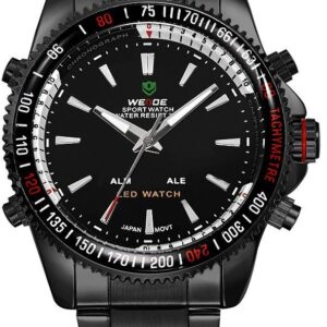 WEIDE 0903B Mens Black LED Dual Time Display Sports Watch
