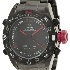 Weide Men's Black/Red Dial Stainless Steel Band Watch - WH2310B-2C