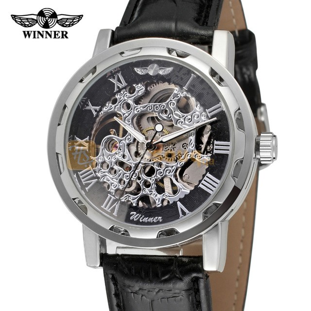 WN 006 Winner Mens mechanical black fashion luxury watches masculino with watch box high quality free ship montre mecanique