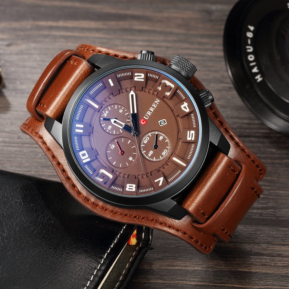 CURREN 8225 Top Brand Luxury Leather Strap Quartz Business Men Watch