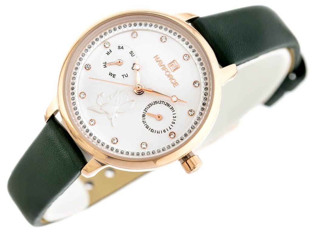 NAVIFORCE NF 5003 Women's  Watch Leather Gold Wrist Watches Waterproof Day Date Quartz