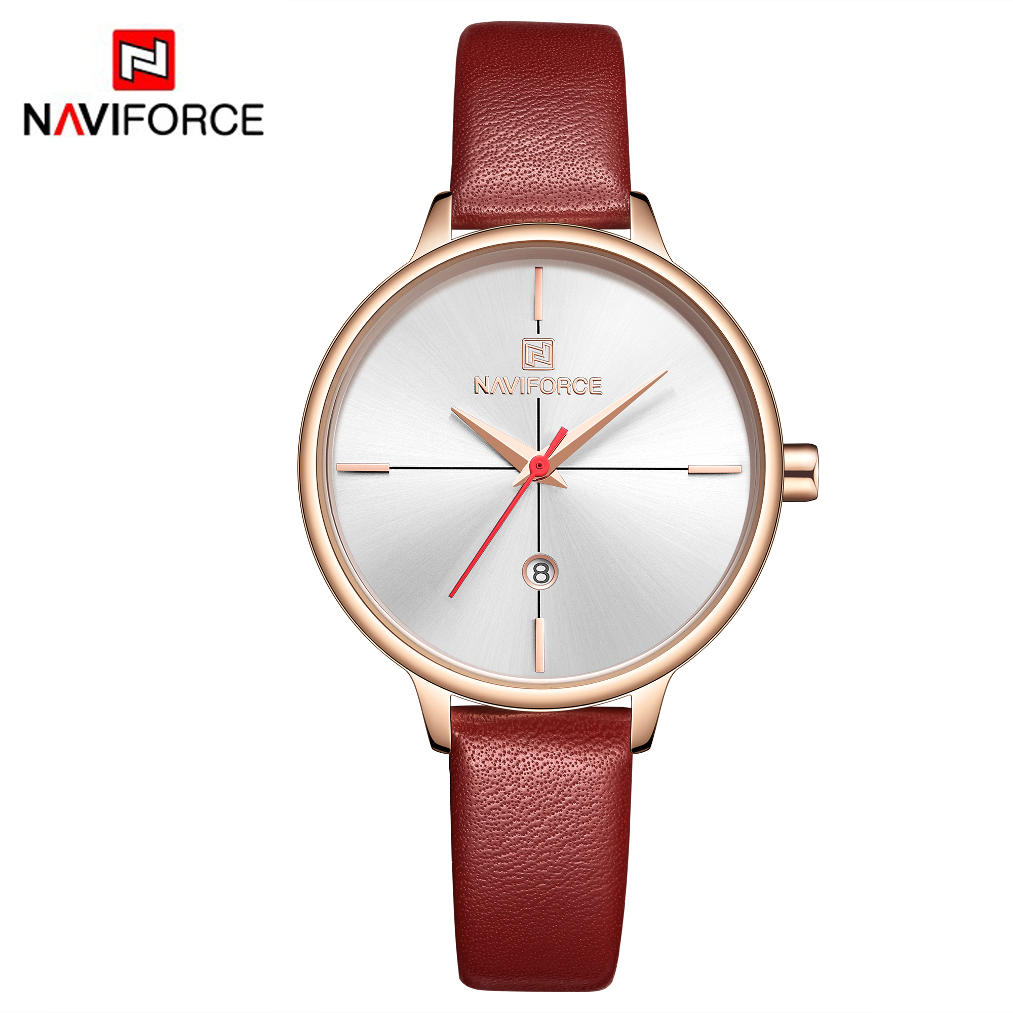 NAVIFORCE NF 5006 Women's Wrist Watch Waterproof Leather strap Quartz with Date-Grey