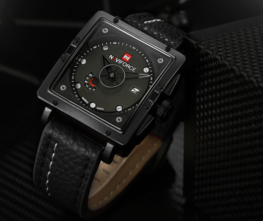 NAVIFORCE NF 9065 Men's Watch Waterproof Analog Rectangle dial Leather Strap Wristwatch